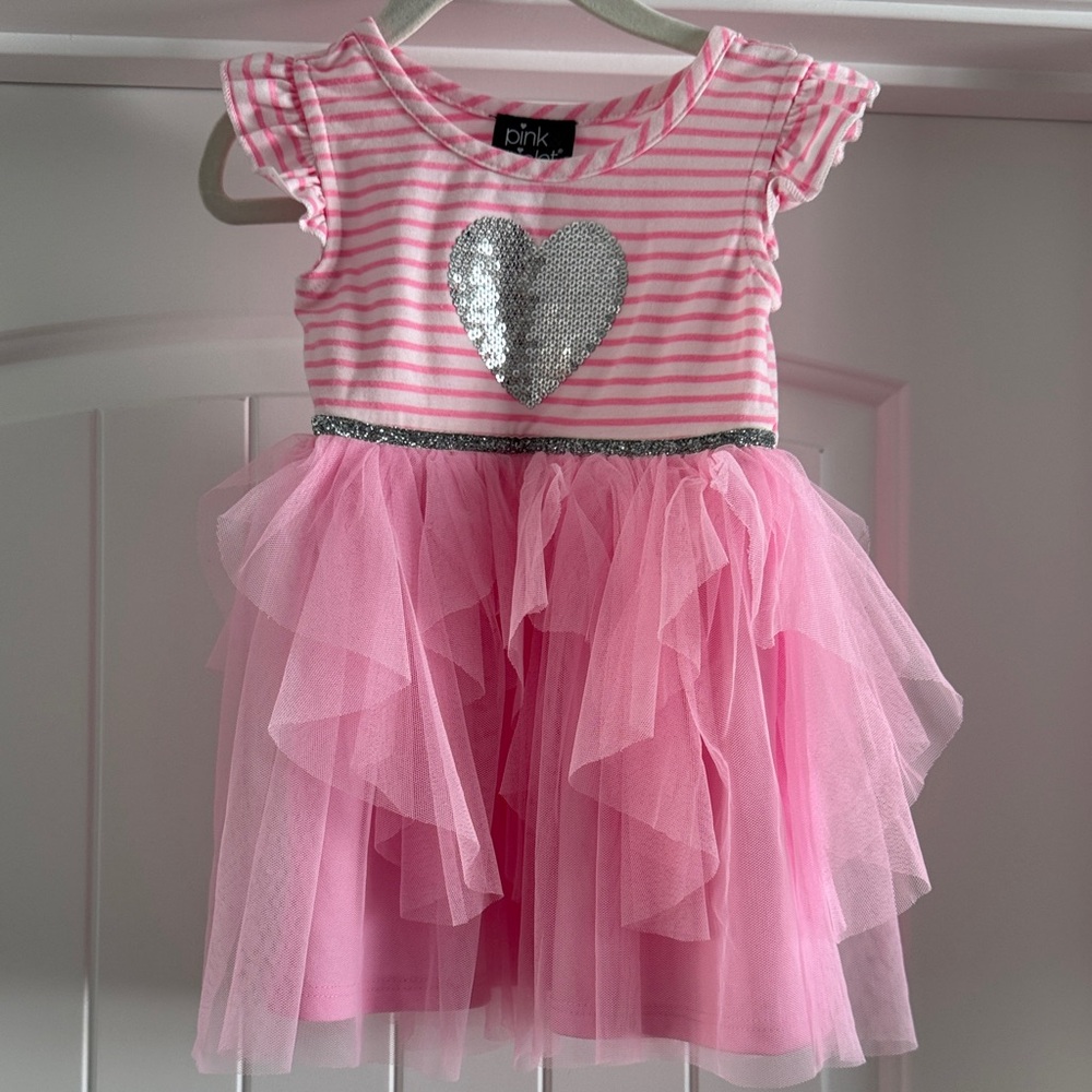 Pink Striped Kids Dress with Silver Heart